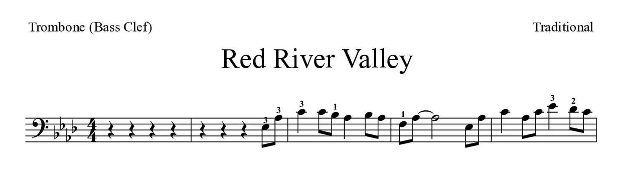 Spartito di Red River Valley per trombone, prime righe