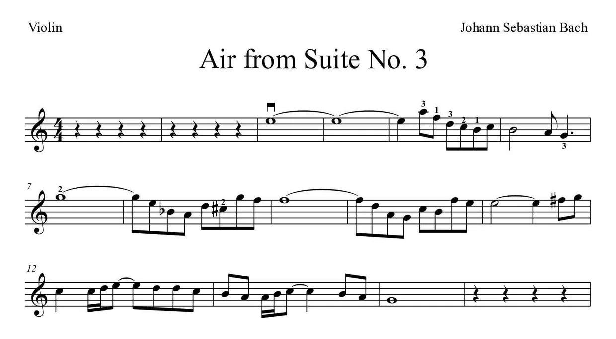 Noten von Air aus der Suite Nr. 3 für Geige (Experte), erste Zeilen