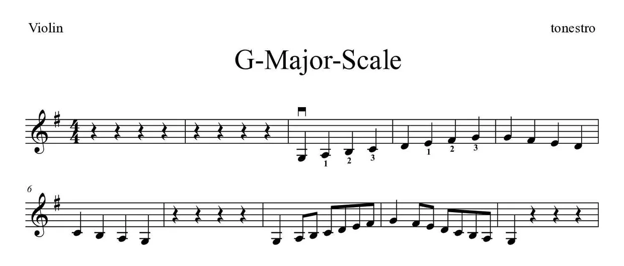 Partitura de G-Major-Scale para violín, primeras líneas