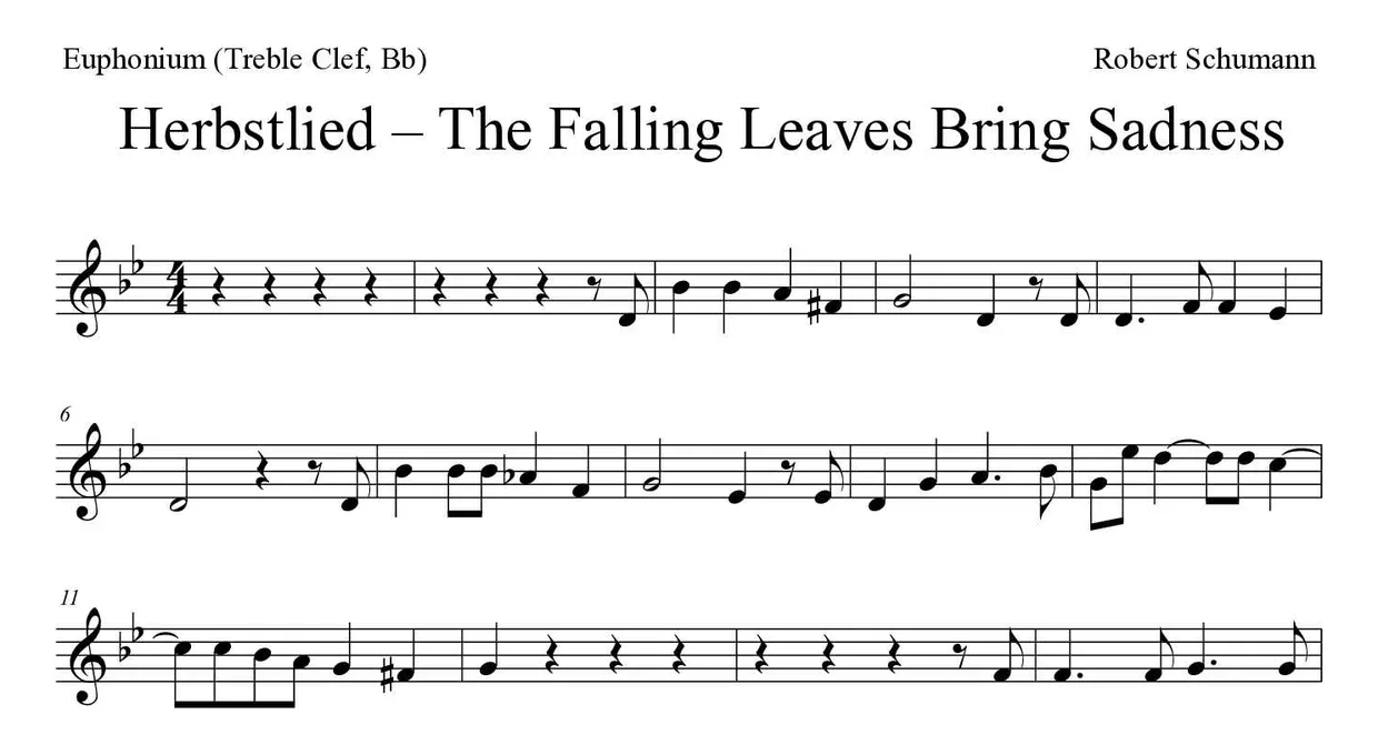 ‘Herbstlied’ Euphonium (Treble Clef, Bb) 악보의 첫 몇 줄