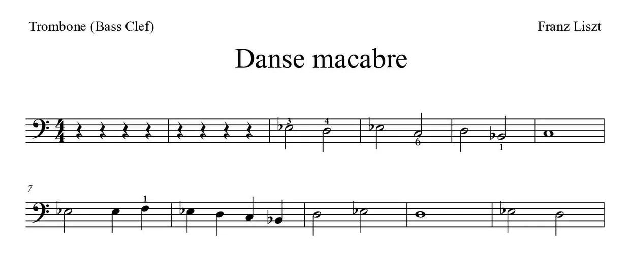 Noten von Totentanz für Posaune (Einfach), erste Zeilen