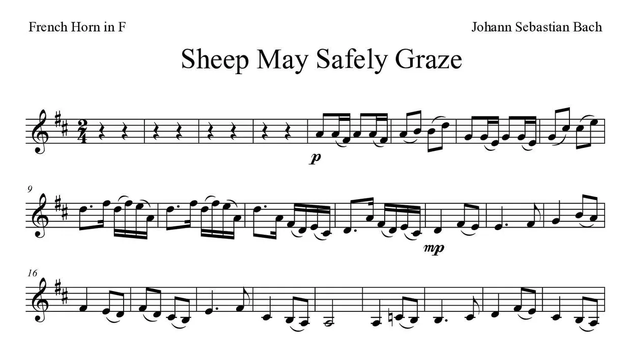 Spartito di Sheep May Safely Graze per French horn, prime righe