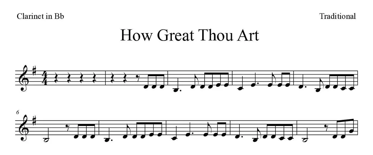Partitura de How Great Thou Art para clarinete, primeras líneas