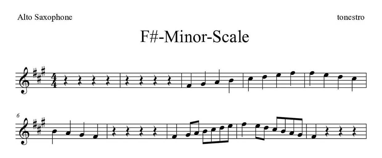 ‘F#-Minor-Scale’ Alto Saxophone 악보의 첫 몇 줄