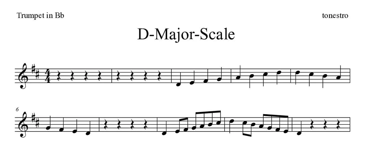 Spartito di D-Major-Scale per trumpet in Bb, prime righe