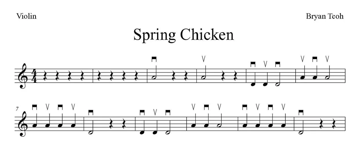 Noten von Spring Chicken für Geige (Einfach), erste Zeilen