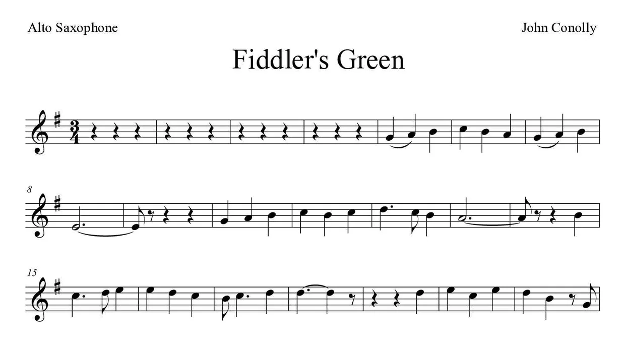 Noten von Fiddler's Green für Altsaxophon (Mittel), erste Zeilen