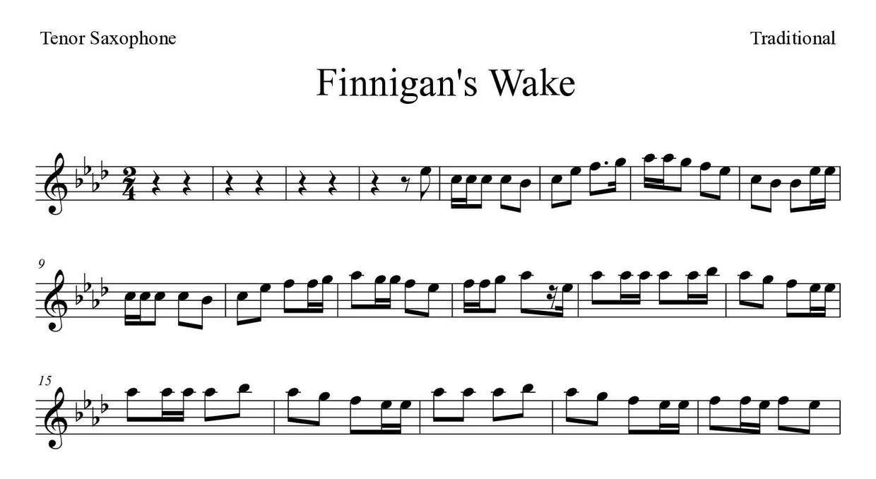 Noten von Finnigan's Wake für Tenorsaxophon (Experte), erste Zeilen