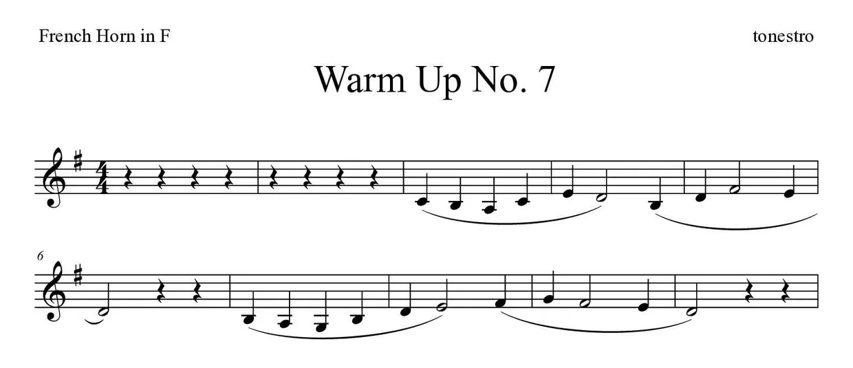 ‘Warm Up No. 7’ French Horn 악보의 첫 몇 줄