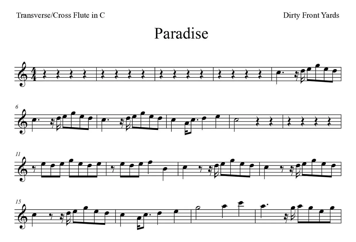 Spartito di Paradise per flute, prime righe