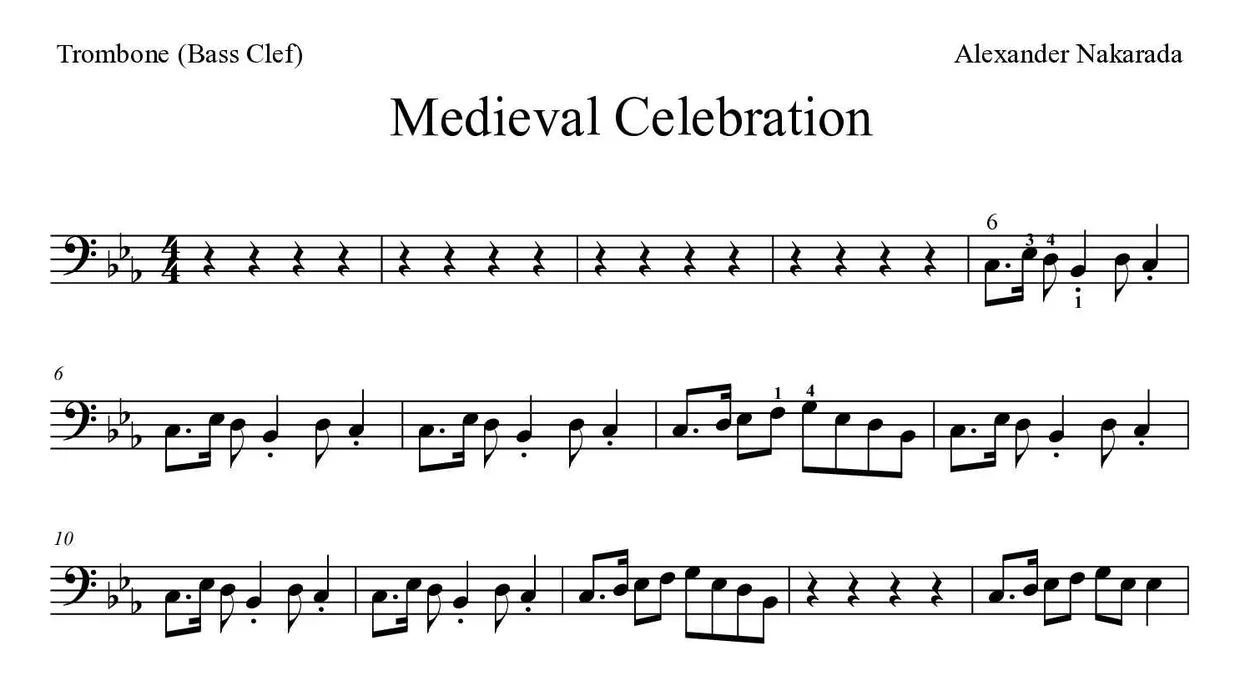 Spartito di Medieval Celebration per trombone, prime righe