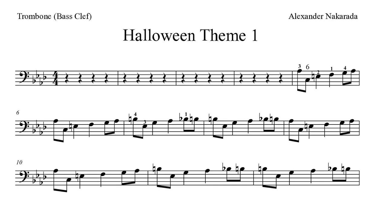 Spartito di Halloween Theme 1 per trombone, prime righe