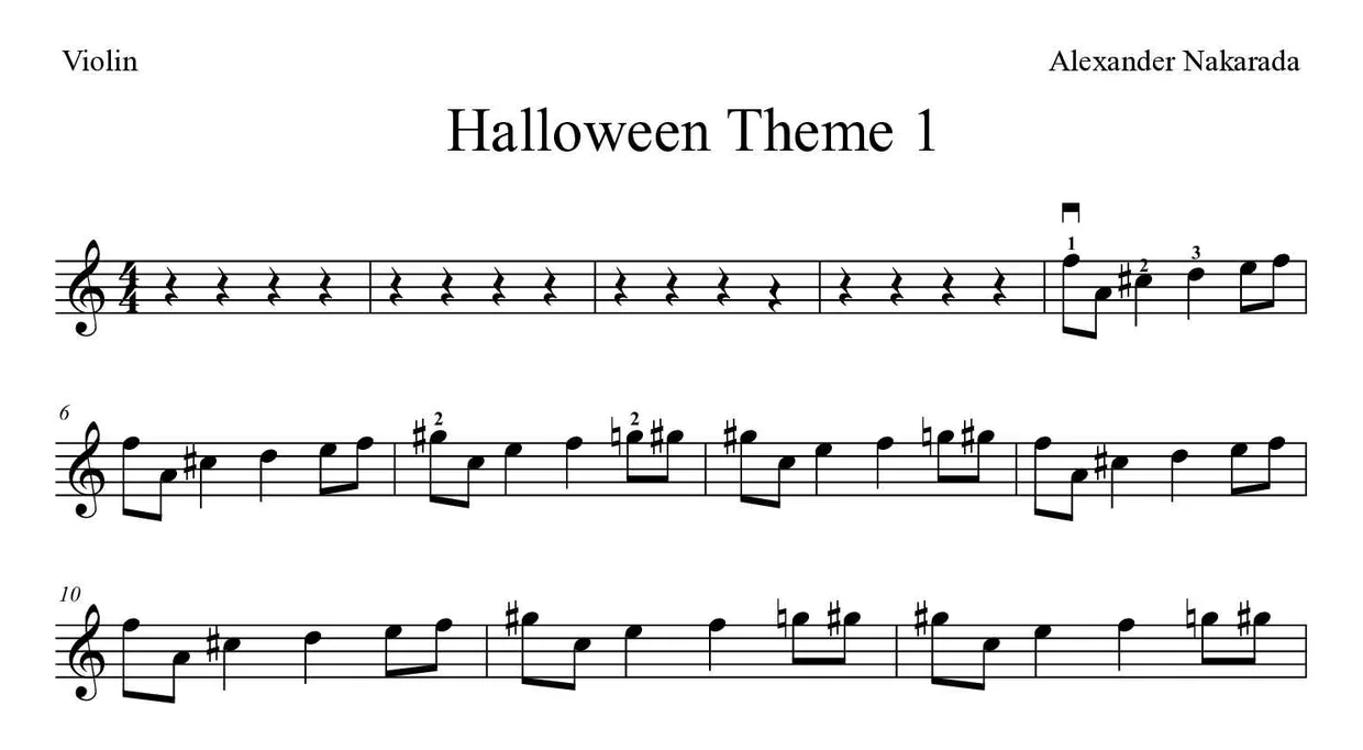 Partition de Halloween Theme 1 pour violon, premières lignes